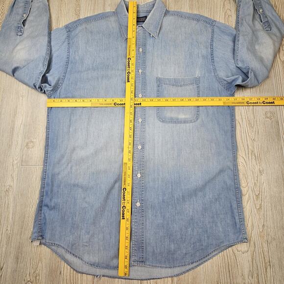 Lands End Denim Shirt Mens Extra Large Light Blue Button Up Long Sleeve - Picture 2 of 6
